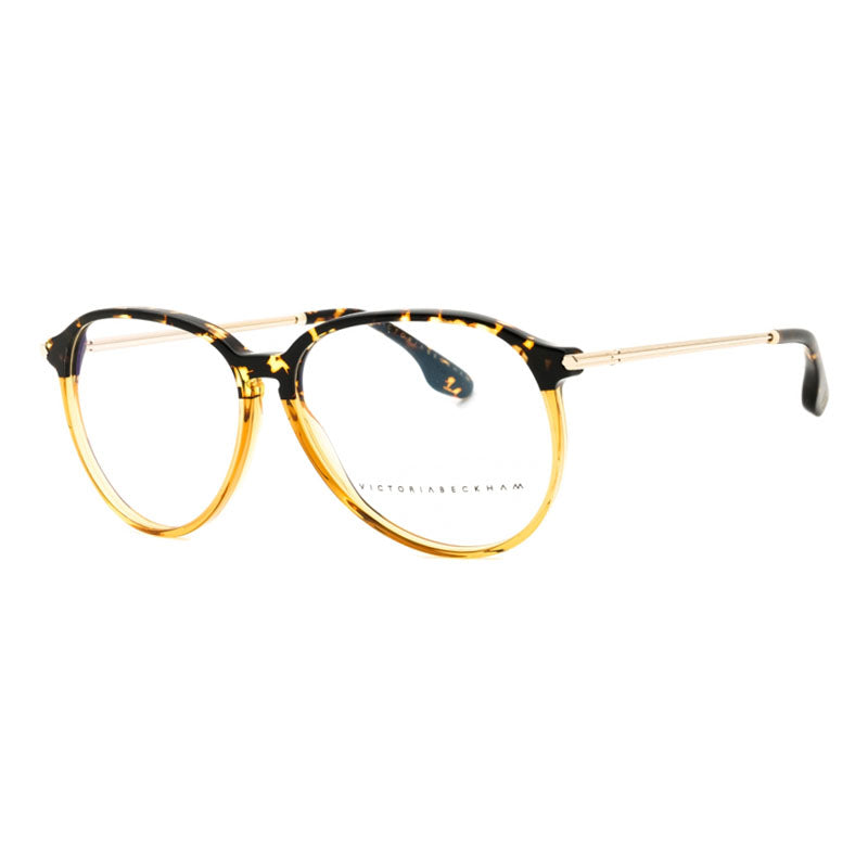 Victoria Beckham Eyeglasses Aviator Full Rim, Amber Tortoise/Amber Frame and Clear Demo Lenses Lens VB2606238