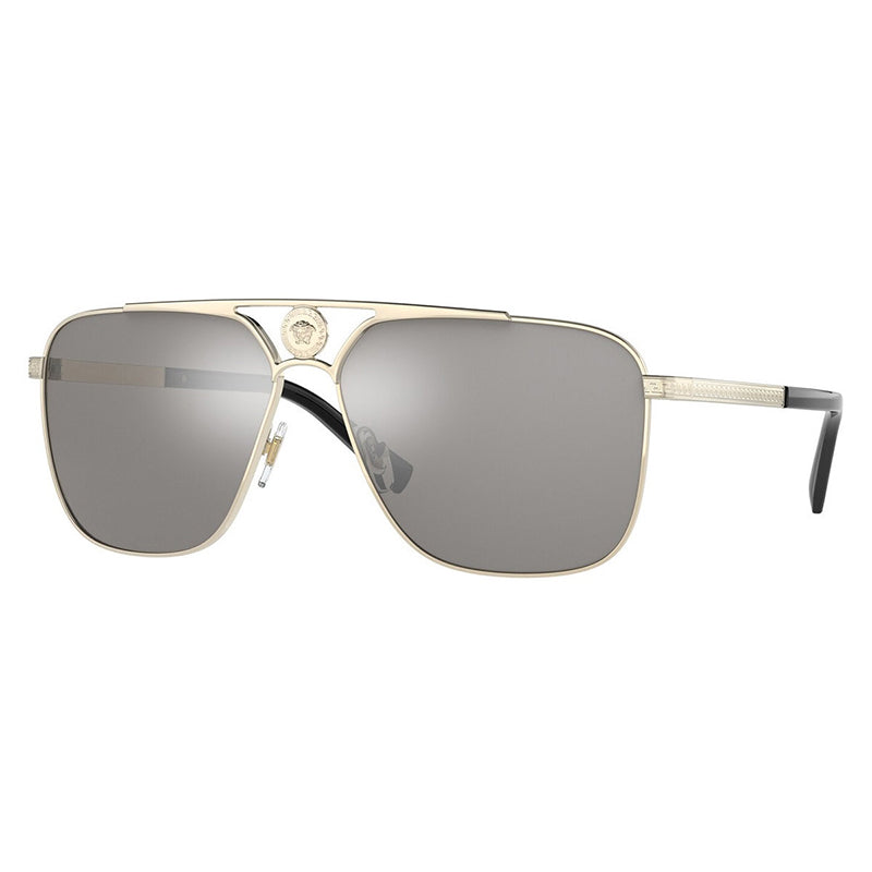 Versace Sunglasses Square Full Rim, Pale Gold Frame and Light Grey Mirror Silver Lens VE223812526G
