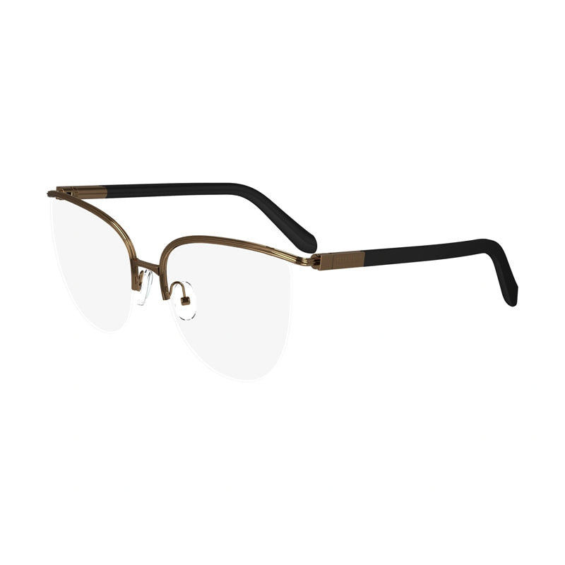 Ferragamo Salvatore Ferragamo Eyeglasses Cat Eye Semi Rim, Amber Gold Frame and Clear Demo Lenses Lens SF2227730