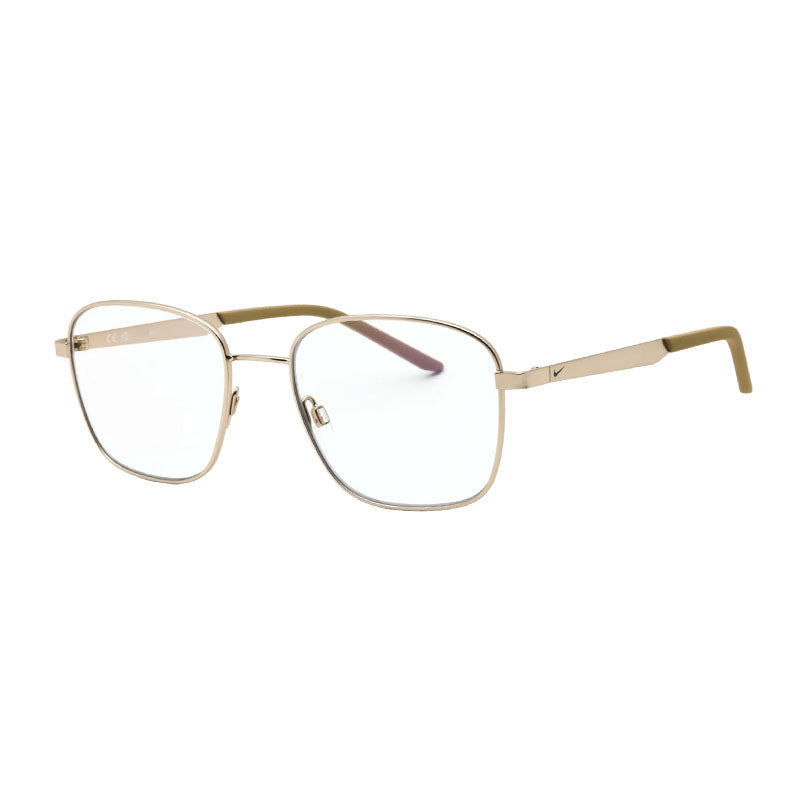 Nike Eyeglasses Square Full Rim, Satin Gold Frame and Clear Blue Light Block Lens TRAVELERFLOWBLIB3677X722