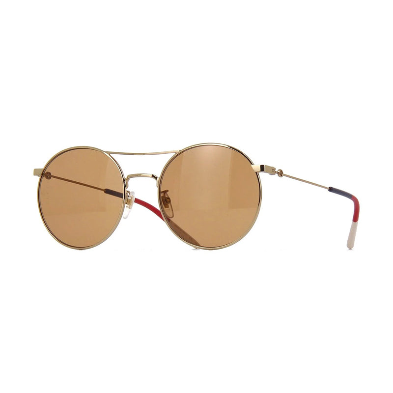 Gucci Sunglasses Round Full Rim, Gold Frame and Brown Lens GG0680S003