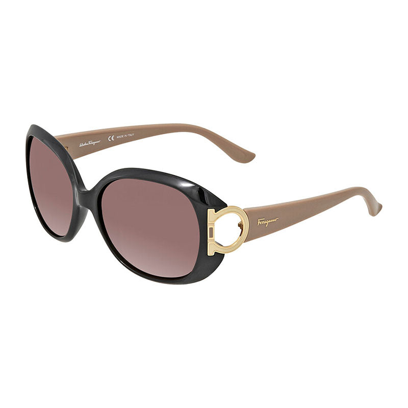 Ferragamo Salvatore Ferragamo Sunglasses Round Full Rim, Black/Tuape Frame and Brown Gradient Lens SF668001