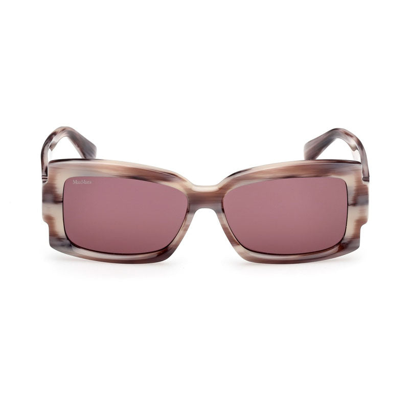 Max Mara Sunglasses Rectangle Full Rim, Colored Horn Frame and Violet Lens MM014065Y