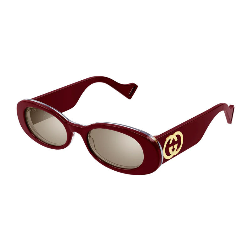 Gucci Sunglasses Oval Full Rim, Shiny Burgundy Frame and Brown with Light Mirror Lens GG0517S009