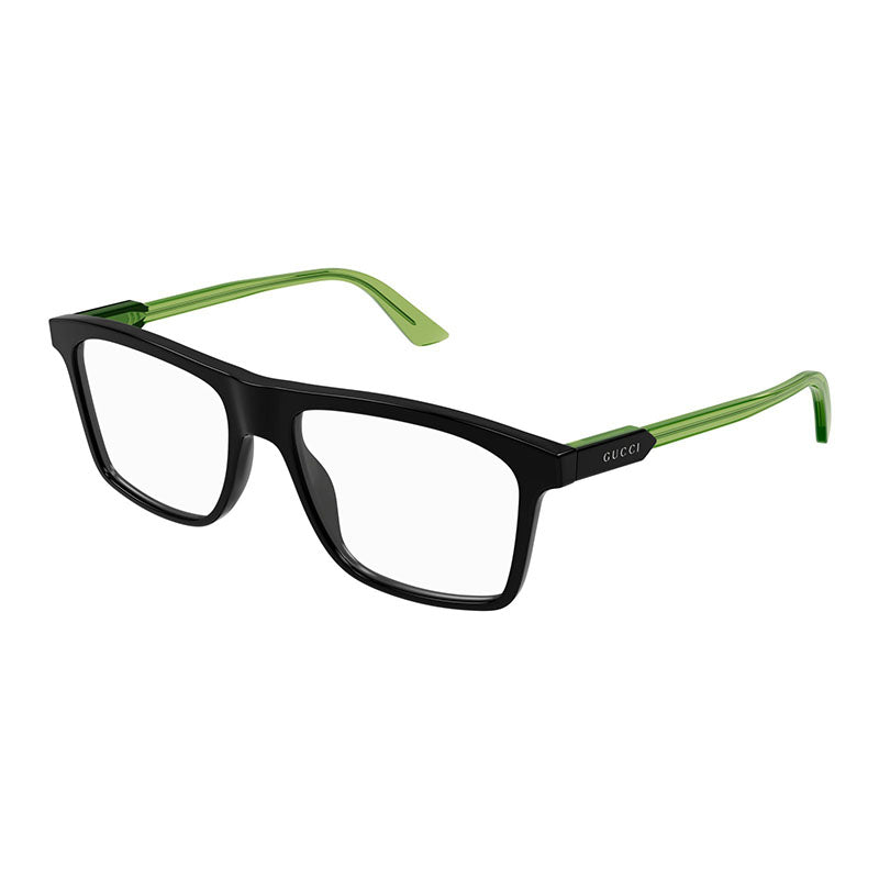 Gucci Eyeglasses Square Full Rim, Shiny Black/Green Frame and Clear Demo Lenses Lens GG1820O006