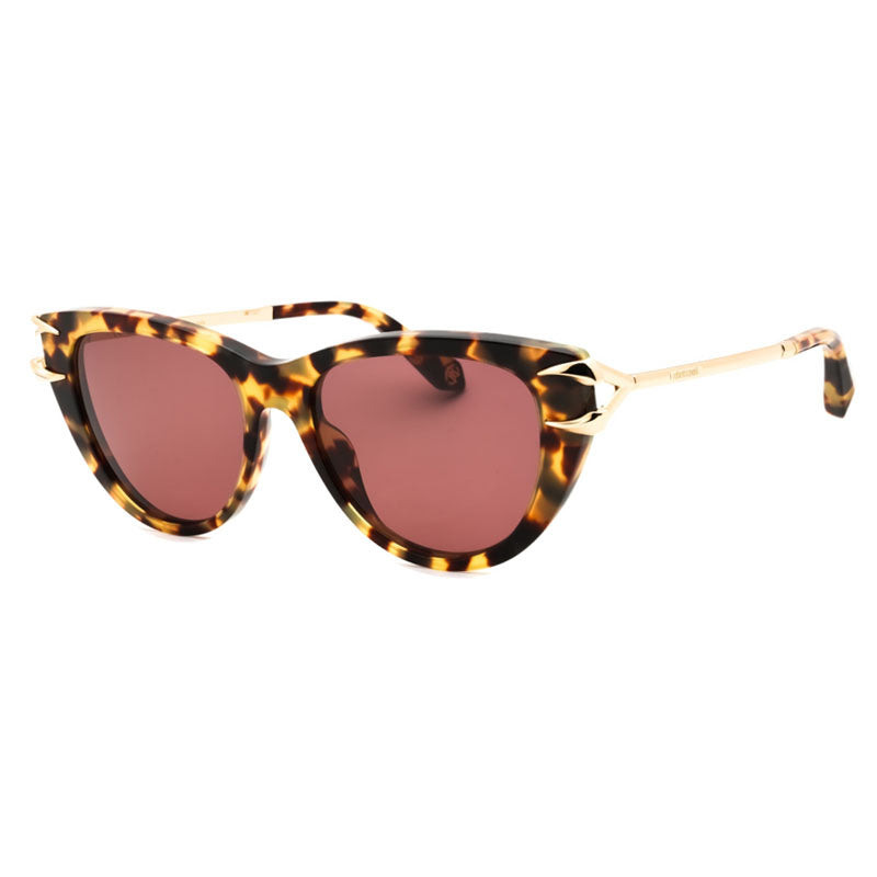 Roberto Cavalli Sunglasses Cat Eye Full Rim, Matte Yellow Havana/Gold Frame and Mauve Lens SRC0310777