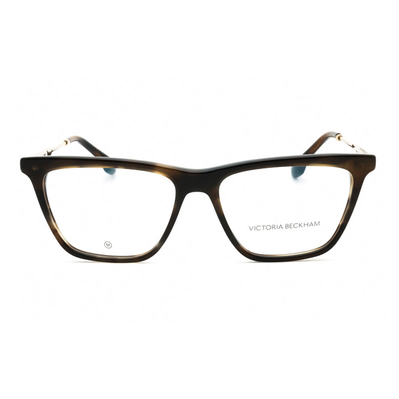 Victoria Beckham Eyeglasses Rectangle Full Rim, Striped Khaki Havana Frame and Clear Demo Lenses Lens VB2663321