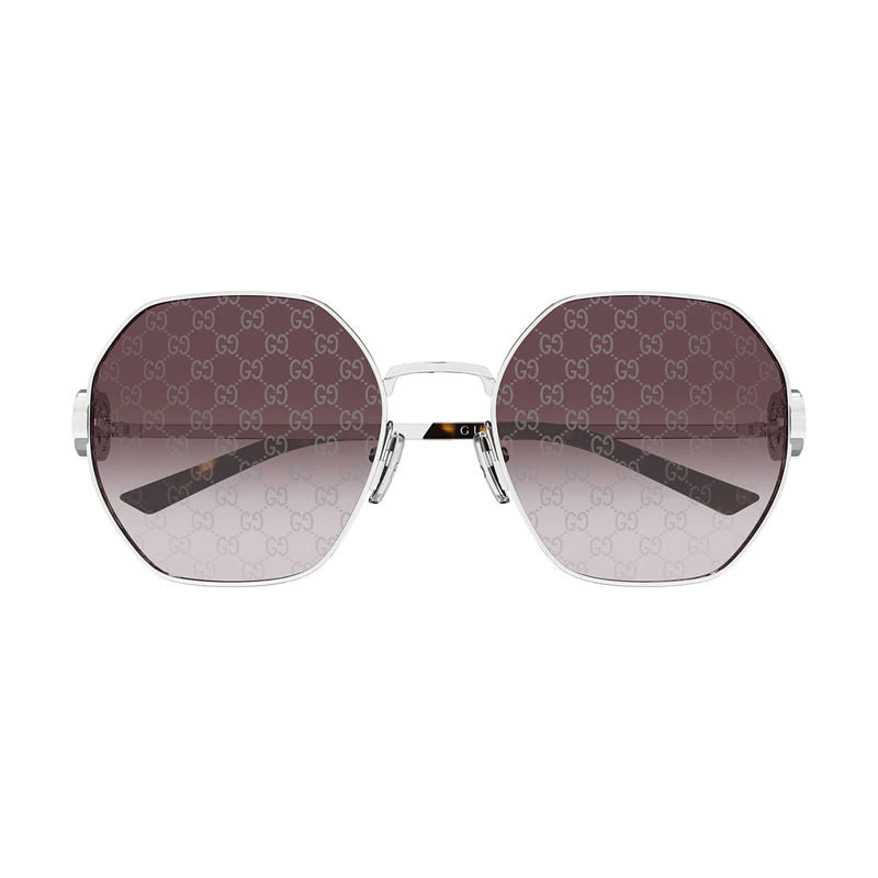 Gucci Sunglasses Square Full Rim, Silver Frame and Red Gradient with Silver GG Logo Mirror Lens GG2046S004