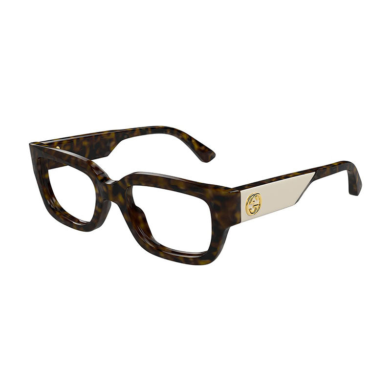 Gucci Eyeglasses Square Full Rim, Dark Havana Frame and Clear Demo Lenses Lens GG1666O007