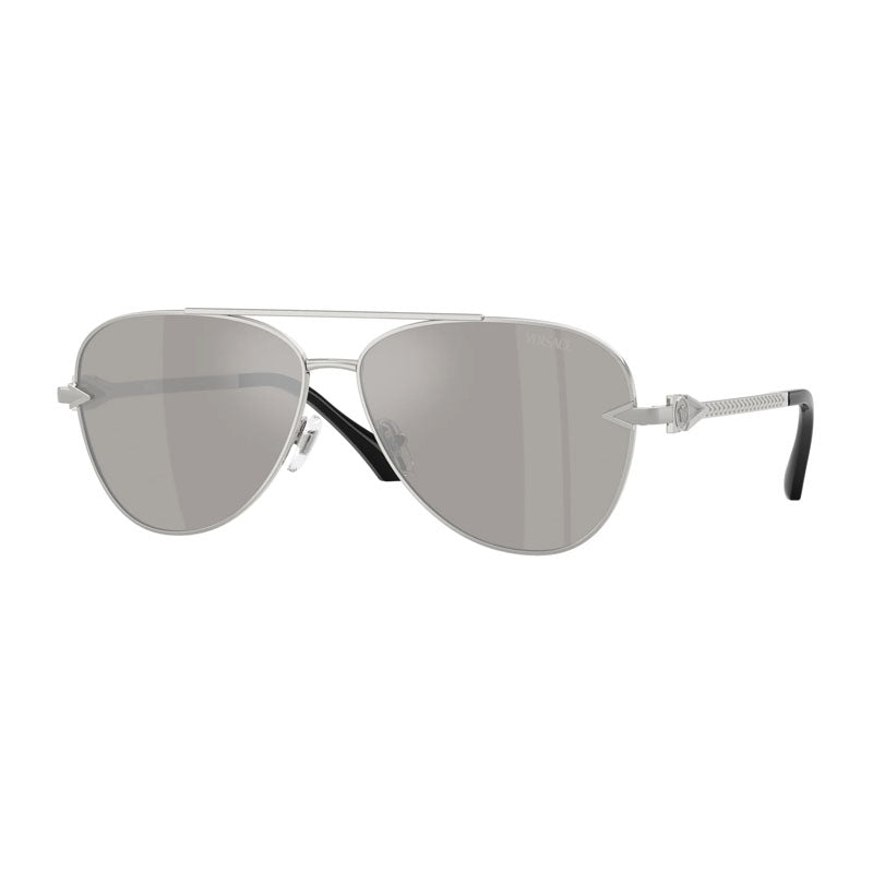 Versace Sunglasses Aviator Full Rim, Silver Frame and Light Grey Mirror Silver Lens VE228310006G