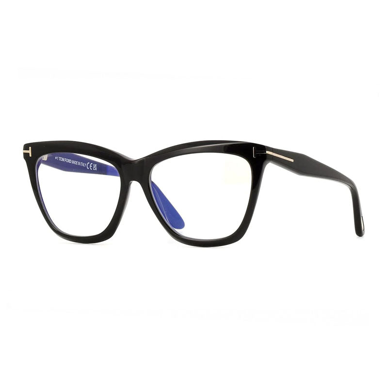 Tom Ford Eyeglasses Cat Eye Full Rim, Shiny Black Frame and Clear/Blue Light Block Lenses Lens FT6064-B001