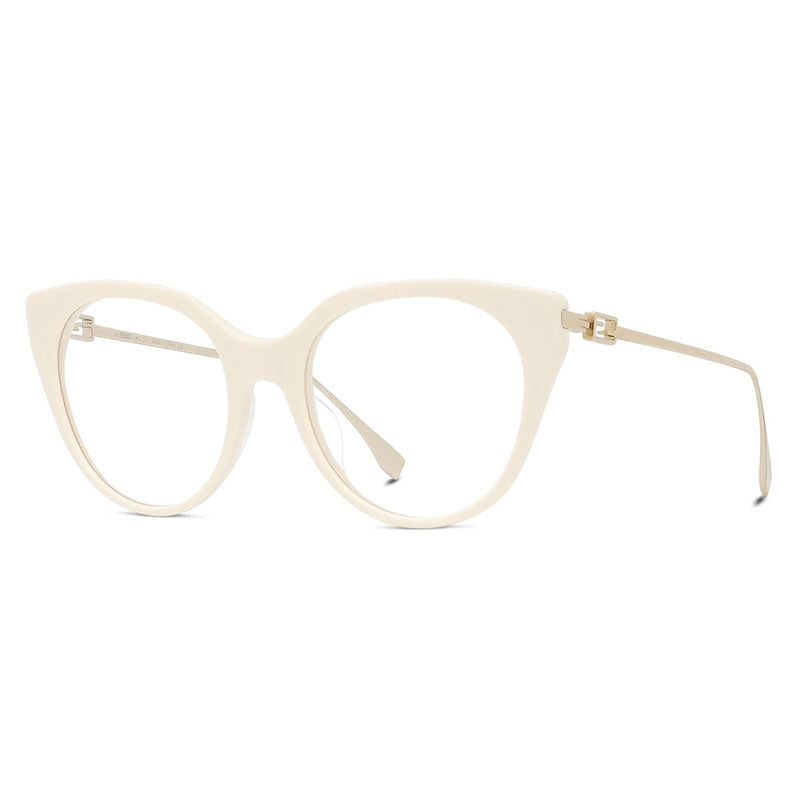 Fendi Eyeglasses Cat Eye Full Rim, Ivory Frame and Clear Demo Lenses Lens FE50010I025