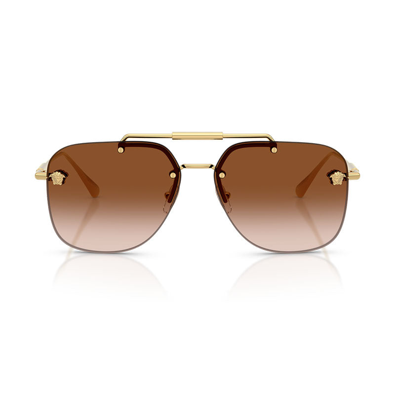 Versace Sunglasses Aviator Rimless, Gold Frame and Brown Gradient Lens VE22961002/13