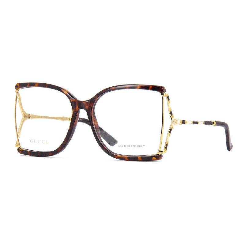 Gucci Eyeglasses Butterfly Full Rim, Havana/Gold Frame and Clear Demo Lenses Lens GG0592O002