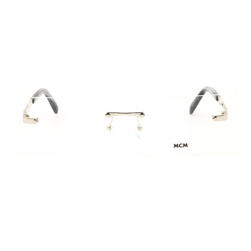 Mcm Eyeglasses Rectangle Rimless, Shiny Palladium Frame and Clear Demo Lenses Lens MW5018-H016
