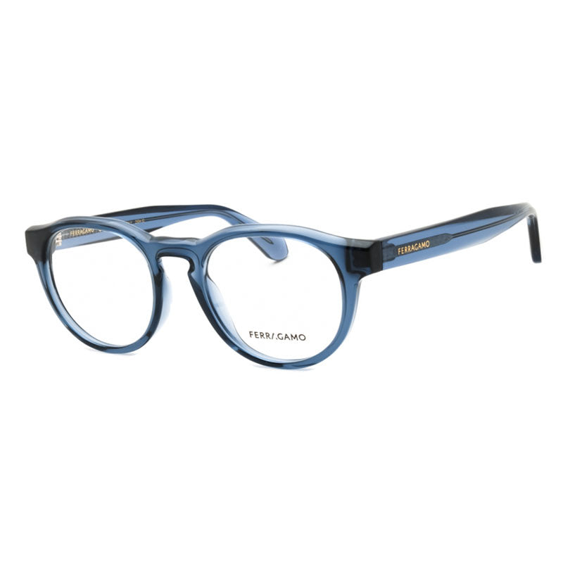 Ferragamo Salvatore Ferragamo Eyeglasses Round Full Rim, Transparent Azure Frame and Clear Demo Lenses Lens SF2987E450