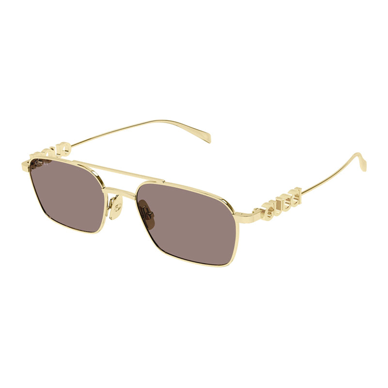 Gucci Sunglasses Square Full Rim, Gold Frame and Brown Lens GG1804S003