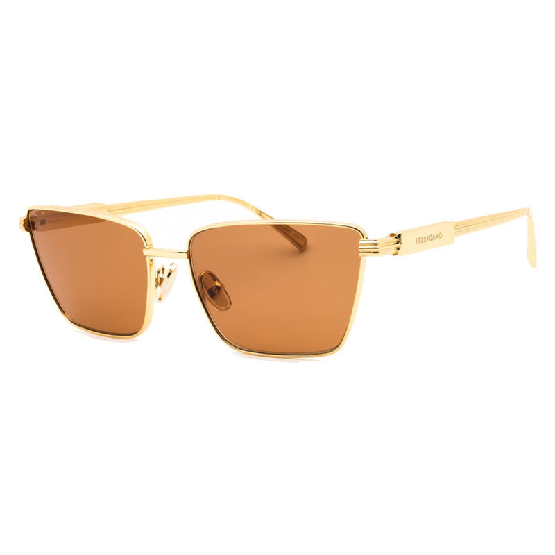 Ferragamo Salvatore Ferragamo Sunglasses Cat Eye Full Rim, Gold Frame and Brown Lens SF331S745