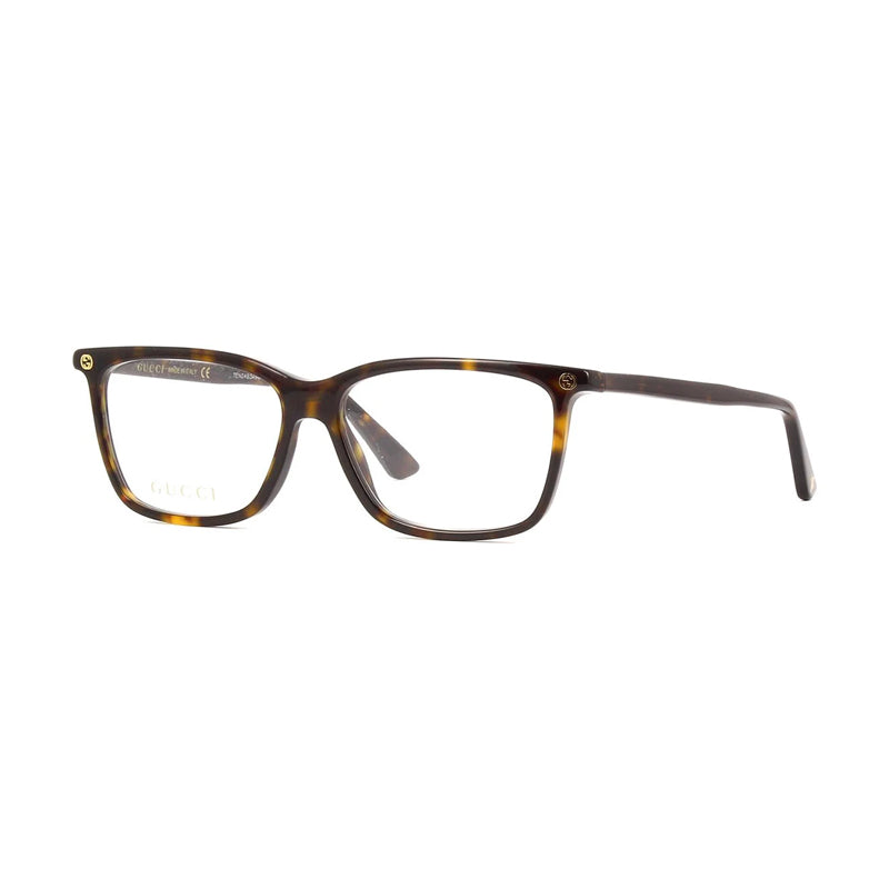 Gucci Eyeglasses Rectangle Full Rim, Havana Frame and Clear Demo Lenses Lens GG0094O002