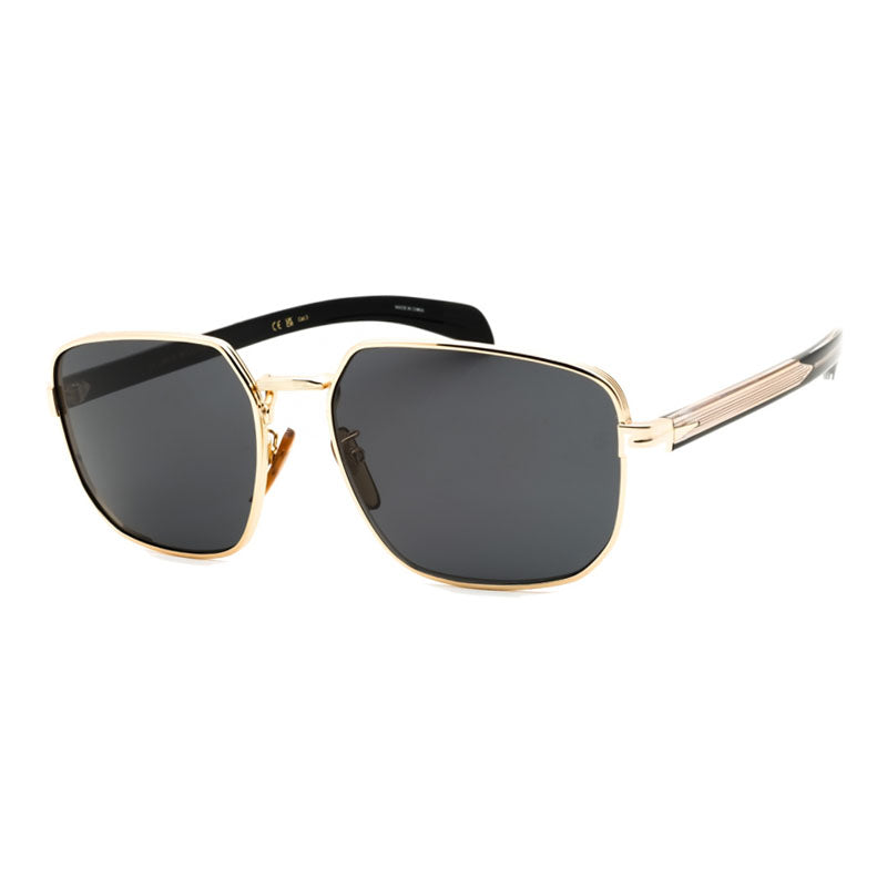 David Beckham Sunglasses Rectangle Full Rim, Gold Black Frame and Grey Lens DB7121/G/S0RHLIR