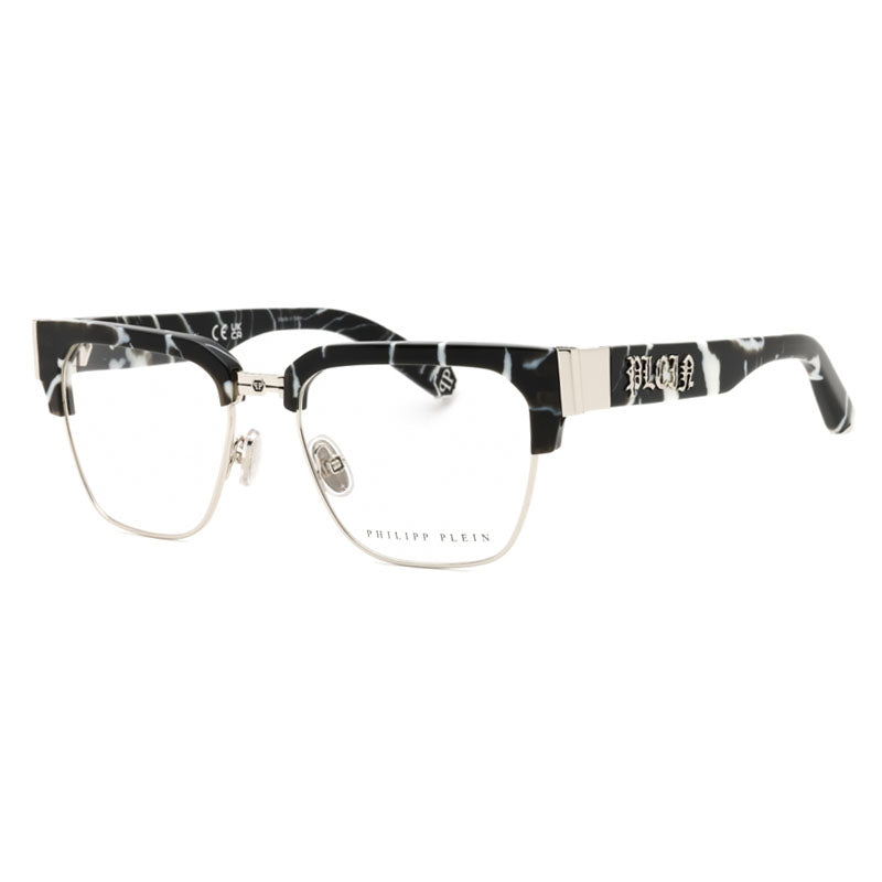 Philipp Plein Eyeglasses Browline Full Rim, Marbled Black Frame and Clear Demo Lenses Lens VPP113M0Z21