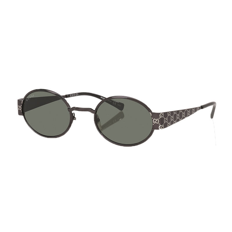 Gucci Sunglasses Oval Full Rim, Shiny Dark Ruthenium with GG Pathern Frame and Grey Lens GG1854S001
