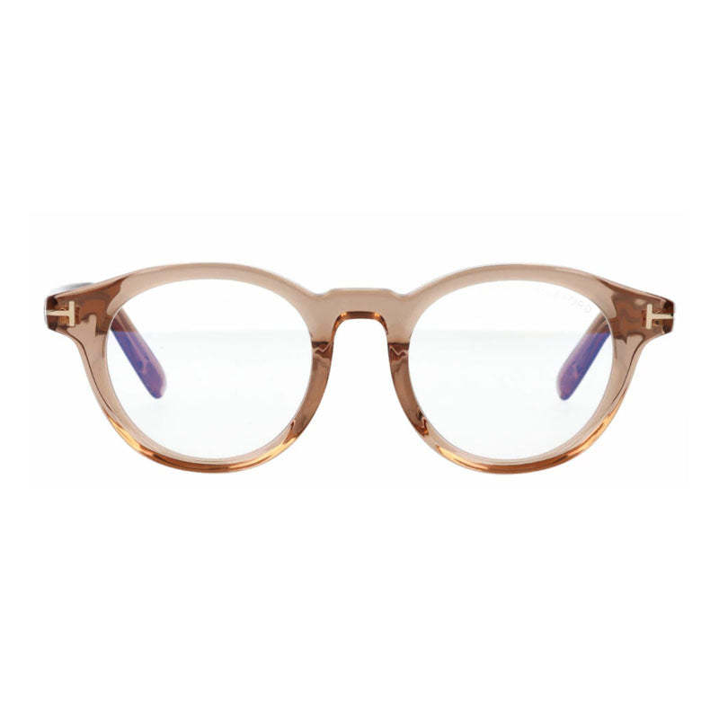 Tom Ford Eyeglasses Round Full Rim, Shiny Light Brown Frame and Clear Blue Light Block Lens FT5931-D-B045