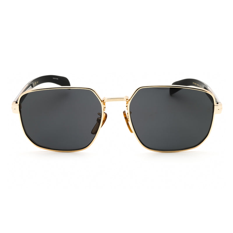 David Beckham Sunglasses Rectangle Full Rim, Gold Black Frame and Grey Lens DB7121/G/S0RHLIR