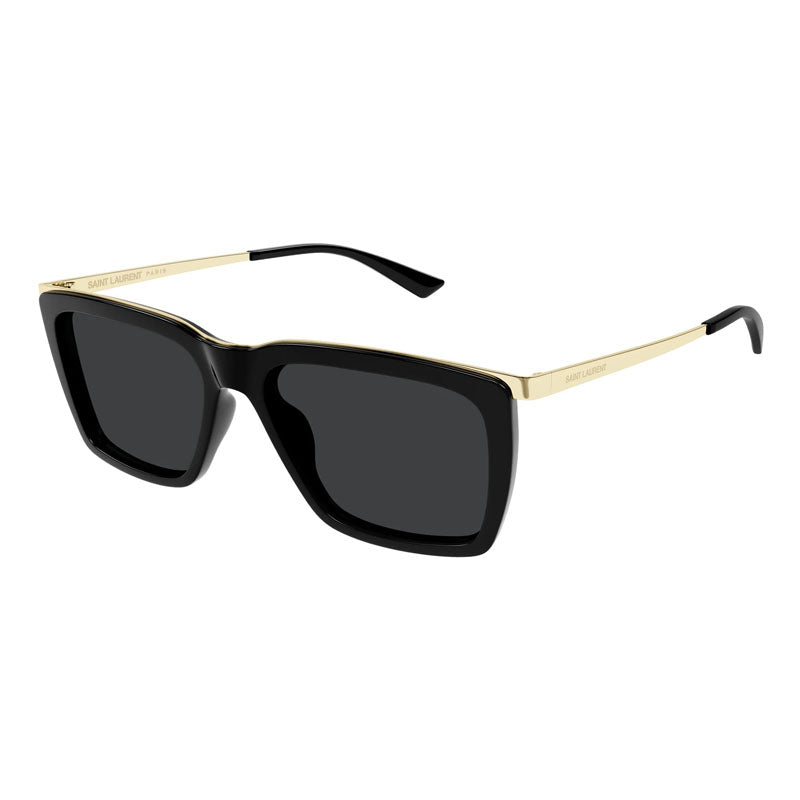 Saint Laurent Sunglasses Square Full Rim, Shiny Black/Gold Frame and Black Lens SL765001