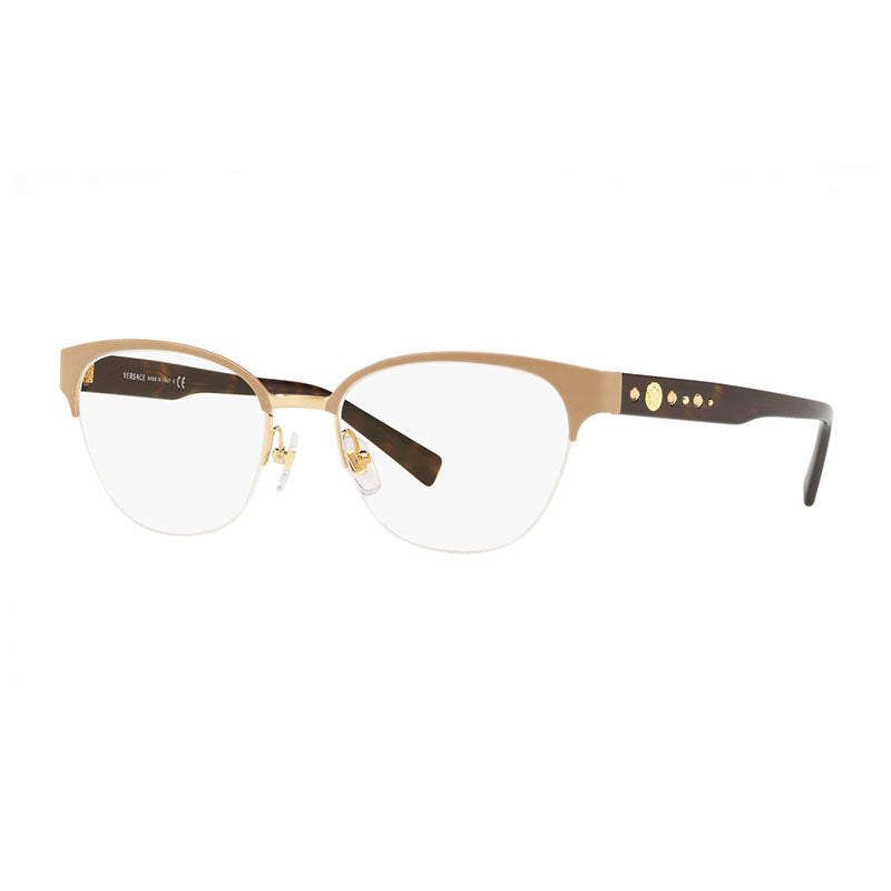 Versace Eyeglasses Cat Eye Semi Rim, Gold/Brown Frame and Clear Demo Lenses Lens VE1255B1339