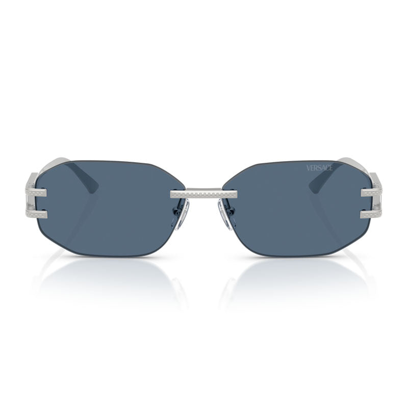 Versace Sunglasses Geometric Rimless, Silver Frame and Dark Blue Lens VE2274100080