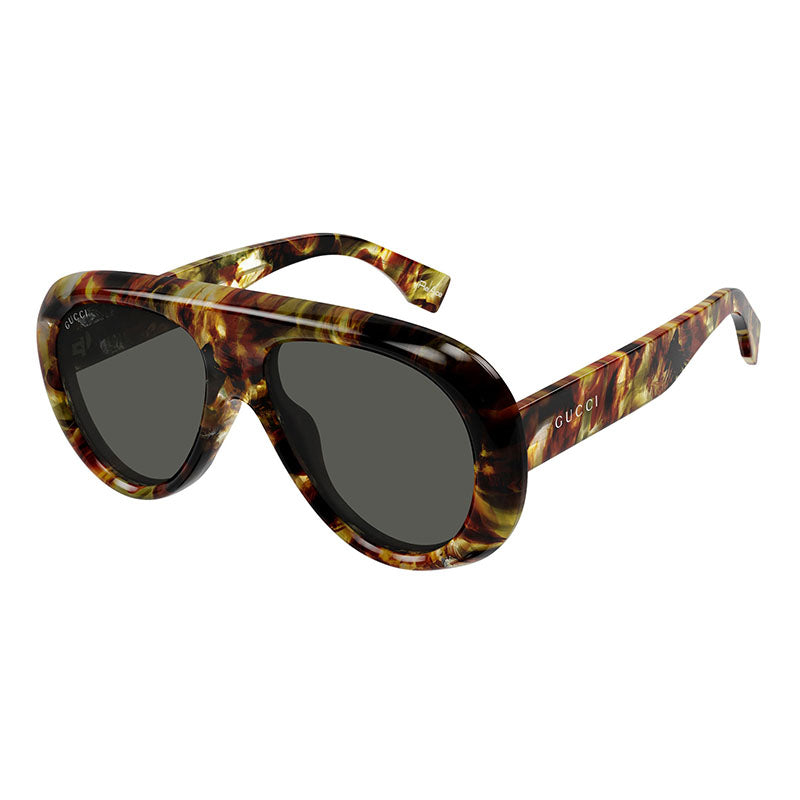 Gucci Sunglasses Aviator Full Rim, Shiny Spotted Vintage Havana Frame and Grey Lens GG1909S001