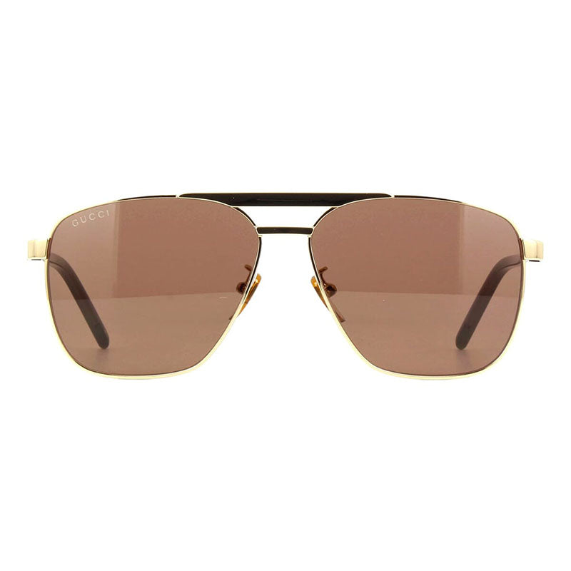 Gucci Sunglasses Aviator Full Rim, Gold Frame and Brown Lens GG1164S002