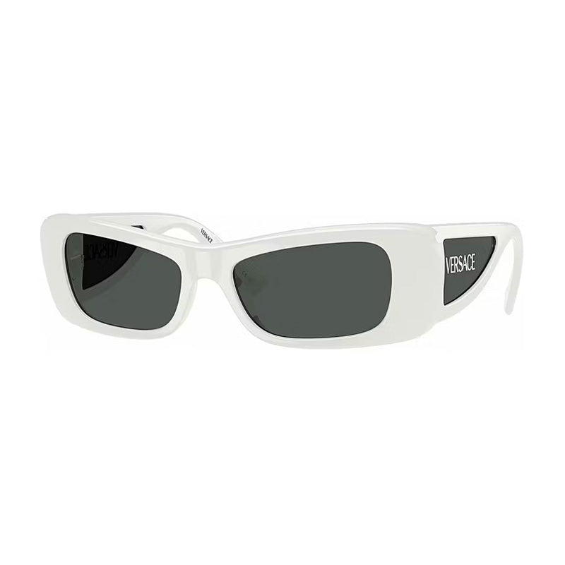 Versace Sunglasses Oval Full Rim, White Frame and Dark Grey Lens VE4481314/87