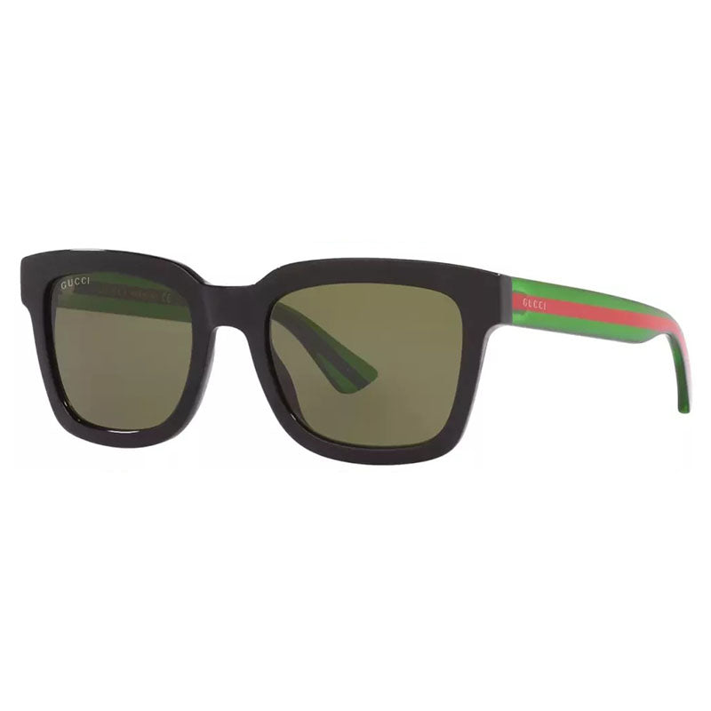 Gucci Sunglasses Square Full Rim, Black and Green with Red Stripe Frame and Green Lens GG0001SN002