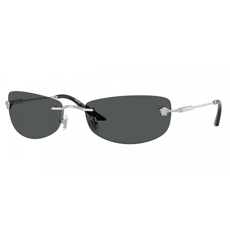 Versace Sunglasses Rectangle Rimless, Silver Frame and Dark Grey Lens VE2279100087
