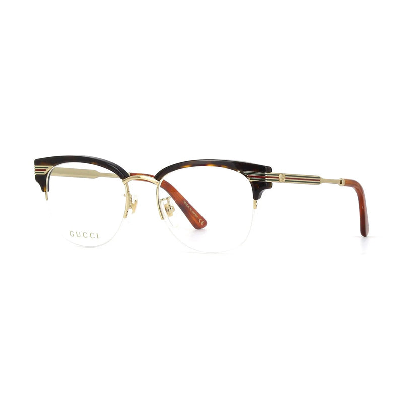 Gucci Eyeglasses Square Full Rim, Havana Frame and Clear Demo Lenses Lens GG0201O002