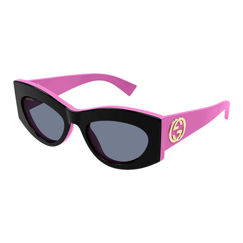 Gucci Sunglasses Cat Eye Full Rim, Shiny Black/Fuchsia Frame and Grey Lens GG1843S005