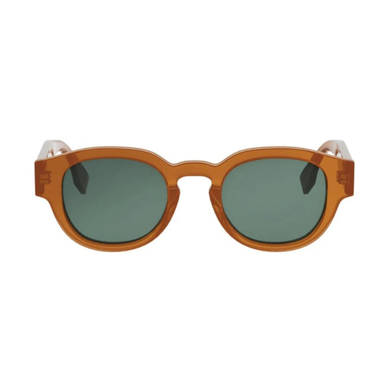 Fendi Sunglasses Round Full Rim, Shiny Opaline Honey Frame and Green Lens FE40182I44N