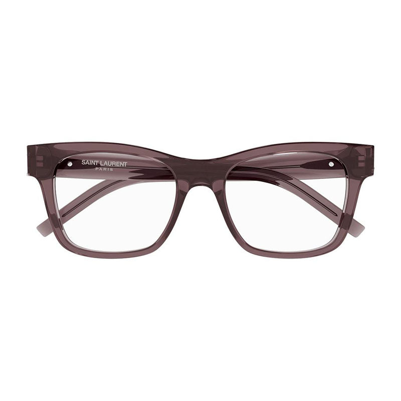 Saint Laurent Eyeglasses Square Full Rim, Brown Frame and Clear Demo Lenses Lens SLM118003