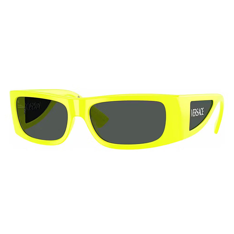 Versace Sunglasses Rectangle Full Rim, Yellow Fluo Frame and Dark Grey Lens VE4482544987