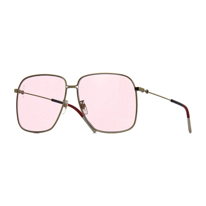 Gucci Sunglasses Square Full Rim, Gold Frame and Pink Lens GG0394S004