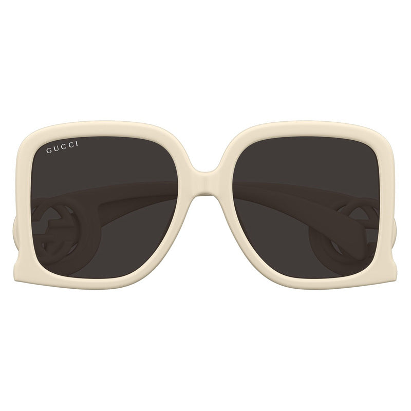 Gucci Sunglasses Square Full Rim, Ivory Frame and Grey Mirror Lens GG1326S009