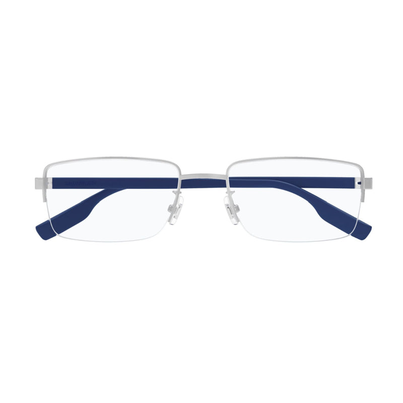 Montblanc Eyeglasses Rectangle Semi Rim, Silver Frame and Clear Demo Lens Lens MB0188O002