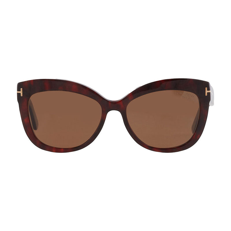 Tom Ford Sunglasses Cat Eye Full Rim, Red Havana Frame and Brown Polarized Lens FT052454H