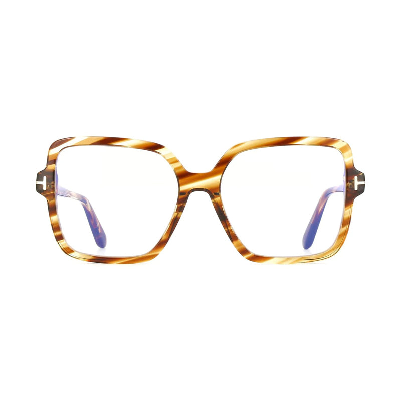 Tom Ford Eyeglasses Square Full Rim, Coloured Havana Frame and Clear Blue-light Block Lenses Lens FT6063-B055