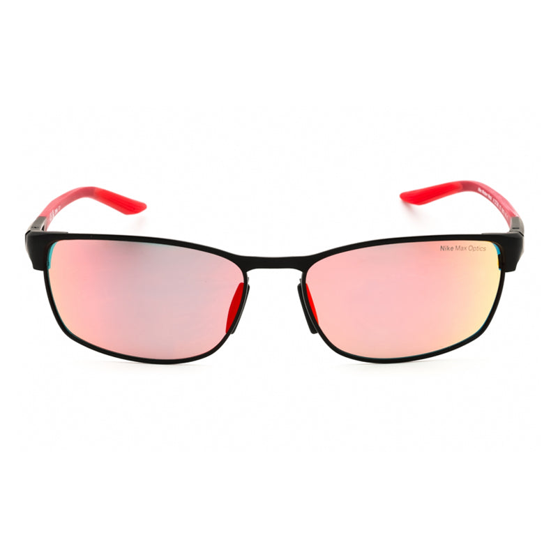 Nike Sunglasses Rectangle Full Rim, Satin Black Frame and Red Mirror Lens NIKEMODERNMETALMDZ7366010