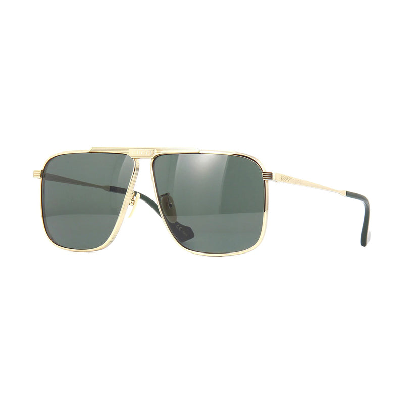 Gucci Sunglasses Aviator Full Rim, Gold Frame and Green Lens GG0840S002