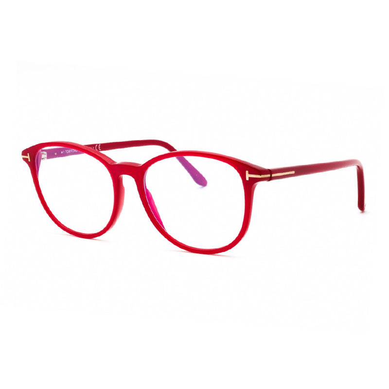 Tom Ford Eyeglasses Round Full Rim, Shiny Light Red Frame and Clear Blue Light Block Lens FT5810-B074