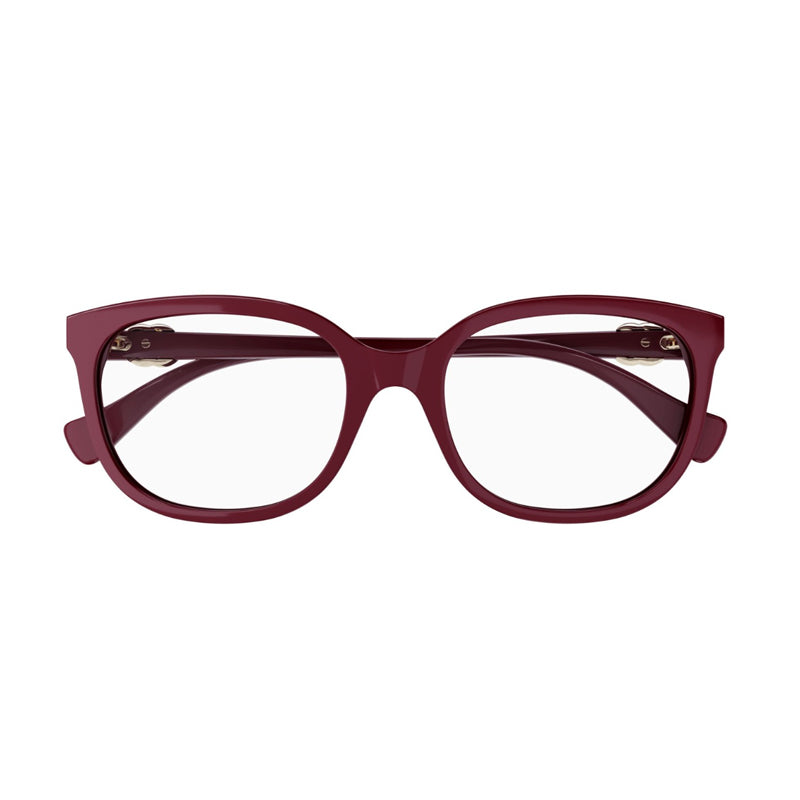 Gucci Eyeglasses Square Full Rim, Burgundy Frame and Clear Demo Lenses Lens GG1075O006